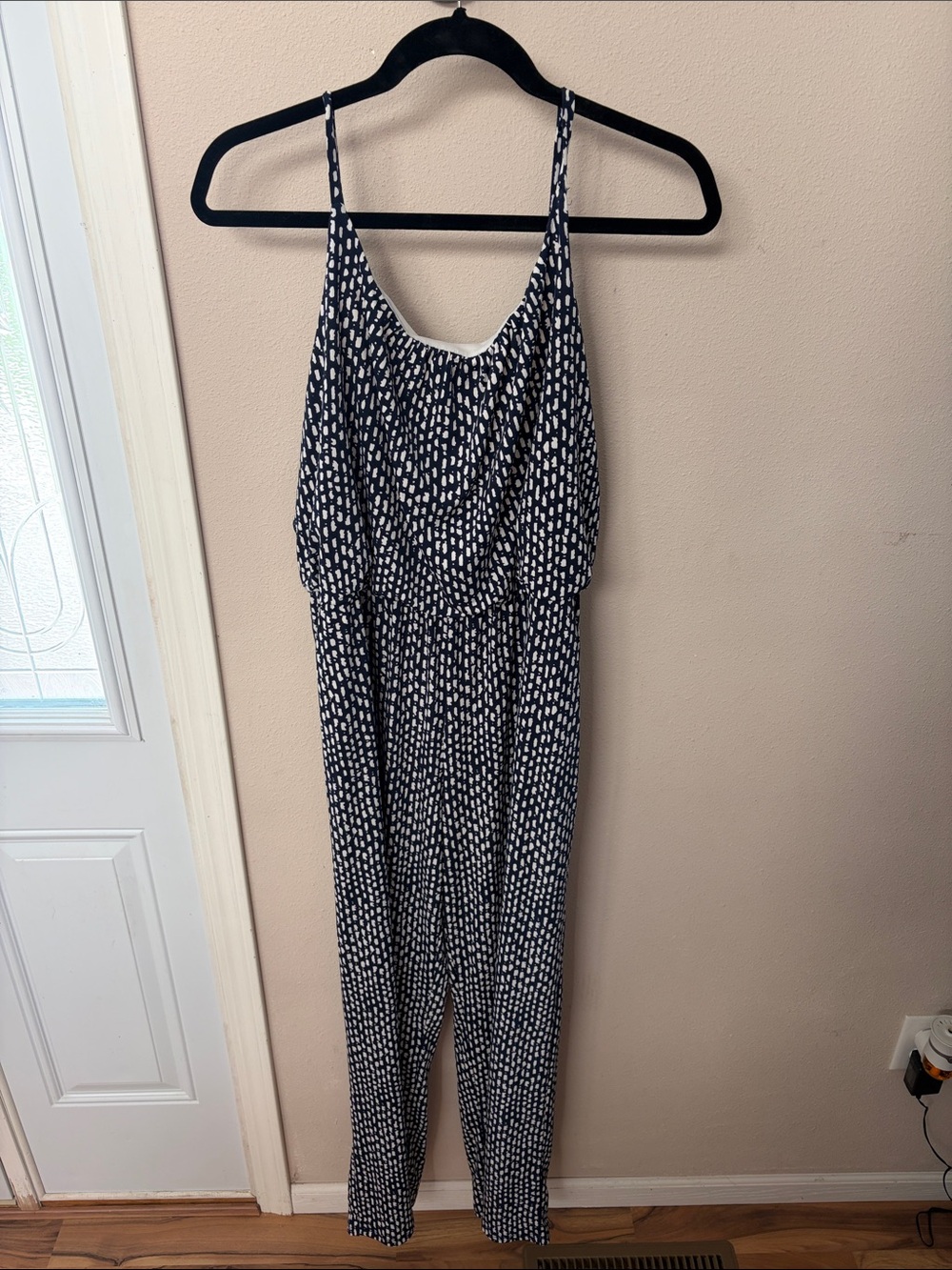 Navy and White Printed Strappy Jumpsuit